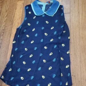 Modcloth Avocado print sleeveless blouse peter pan collar sz small